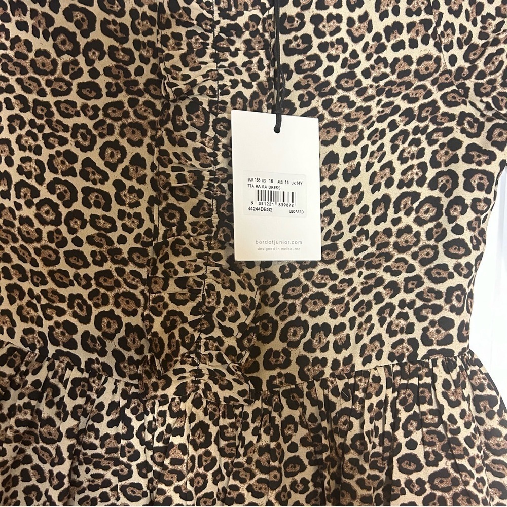 NWT Bardot Junion Ruffled Layered Short Sleeve Lined Leopard Print Youth Dress - Picture 6 of 14